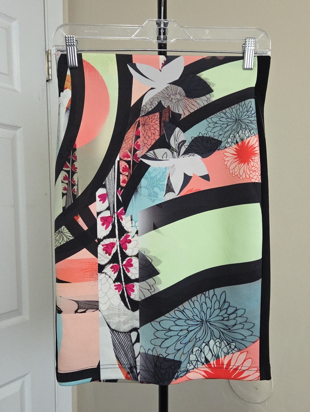 Joseph Ribkoff Floral Wave Swim Cover-Up Skirt in Coral, Mint & Black